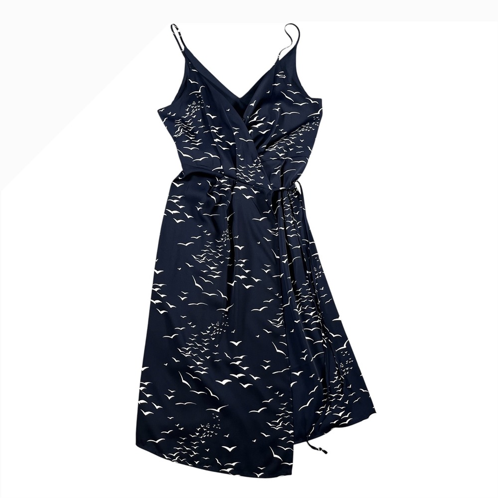 BCBGeneration NWT Womens Navy Blue Bird‎ Print Wrap Midi Dress Size 4